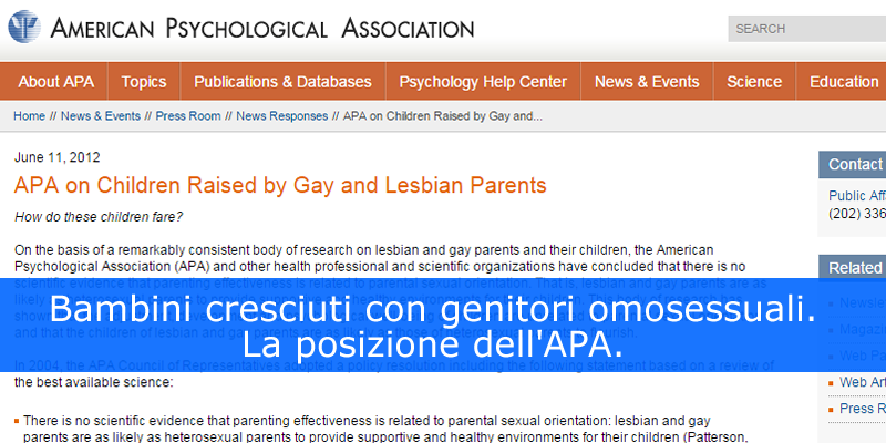 Bambini cresciuti con genitori omosessuali. La posizione dell'APA.